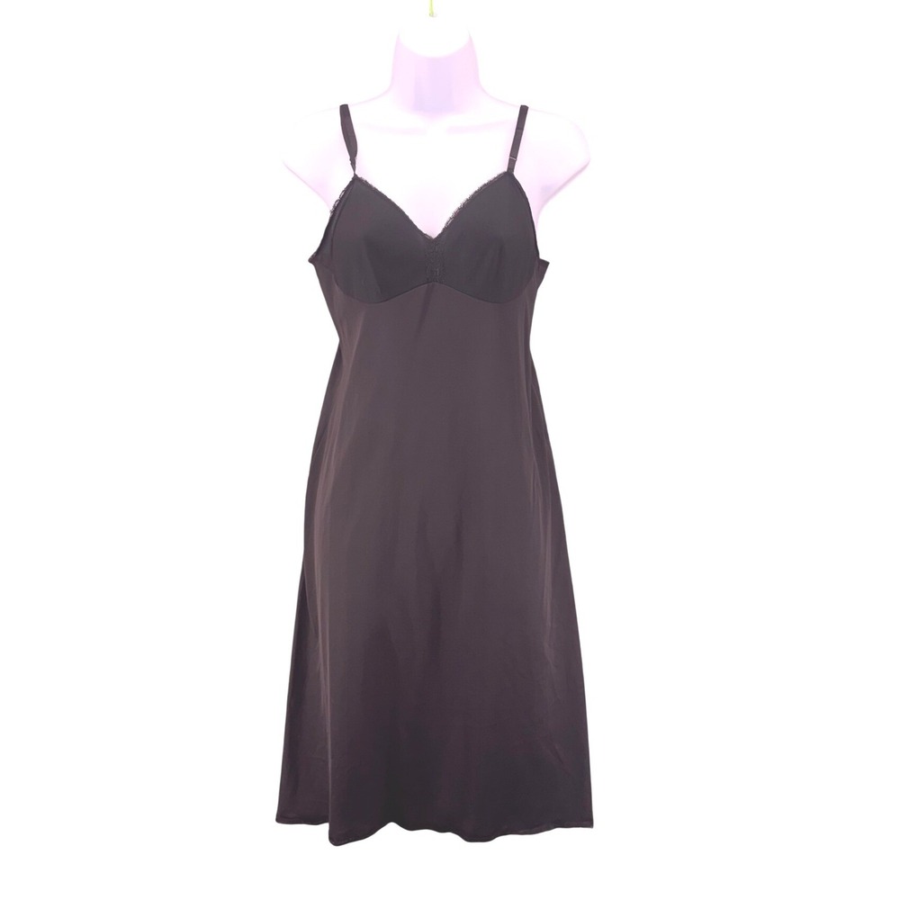 Vintage Vanity Fair Black Nylon Full Slip Dress 32 Long Made in USA Qiana Antron